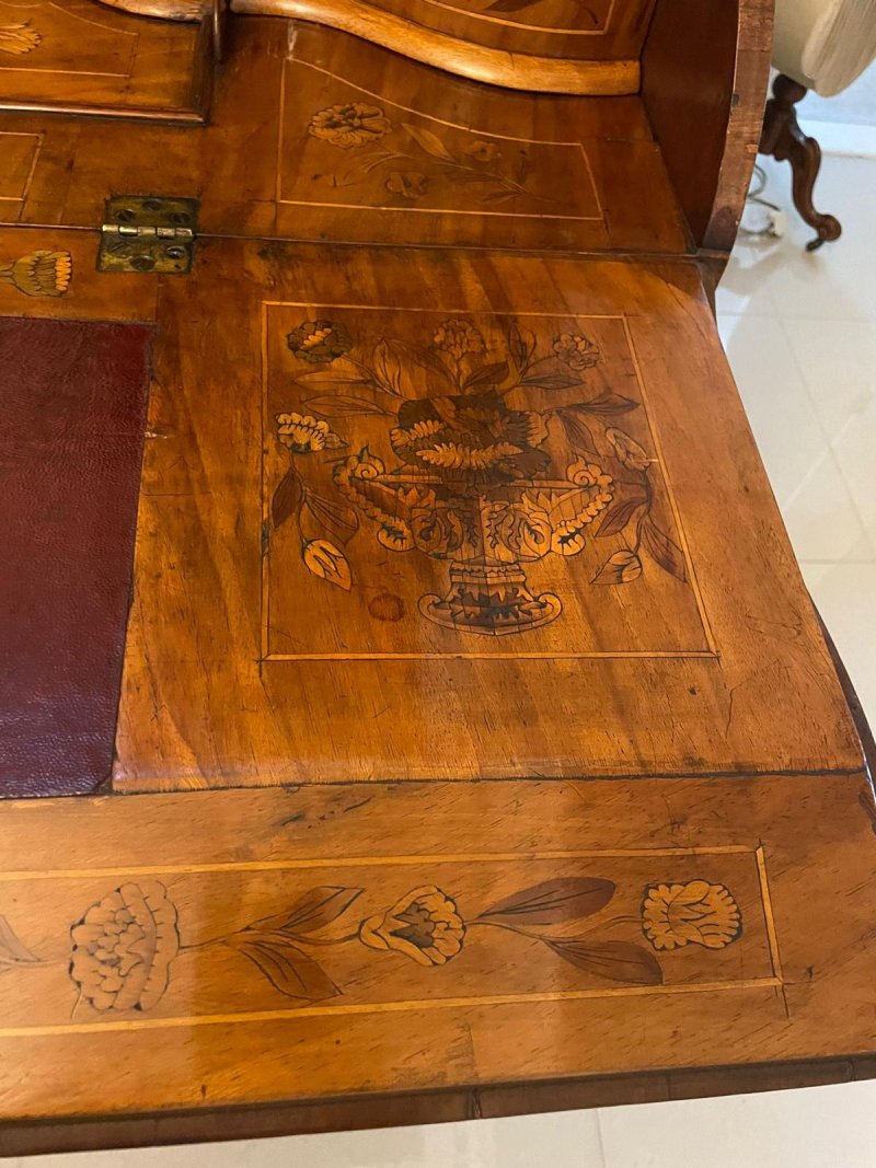 Outstanding Quality 18th Century Antique Dutch Marquetry Inlaid Burr Walnut Bureau Bookcase - Image 5